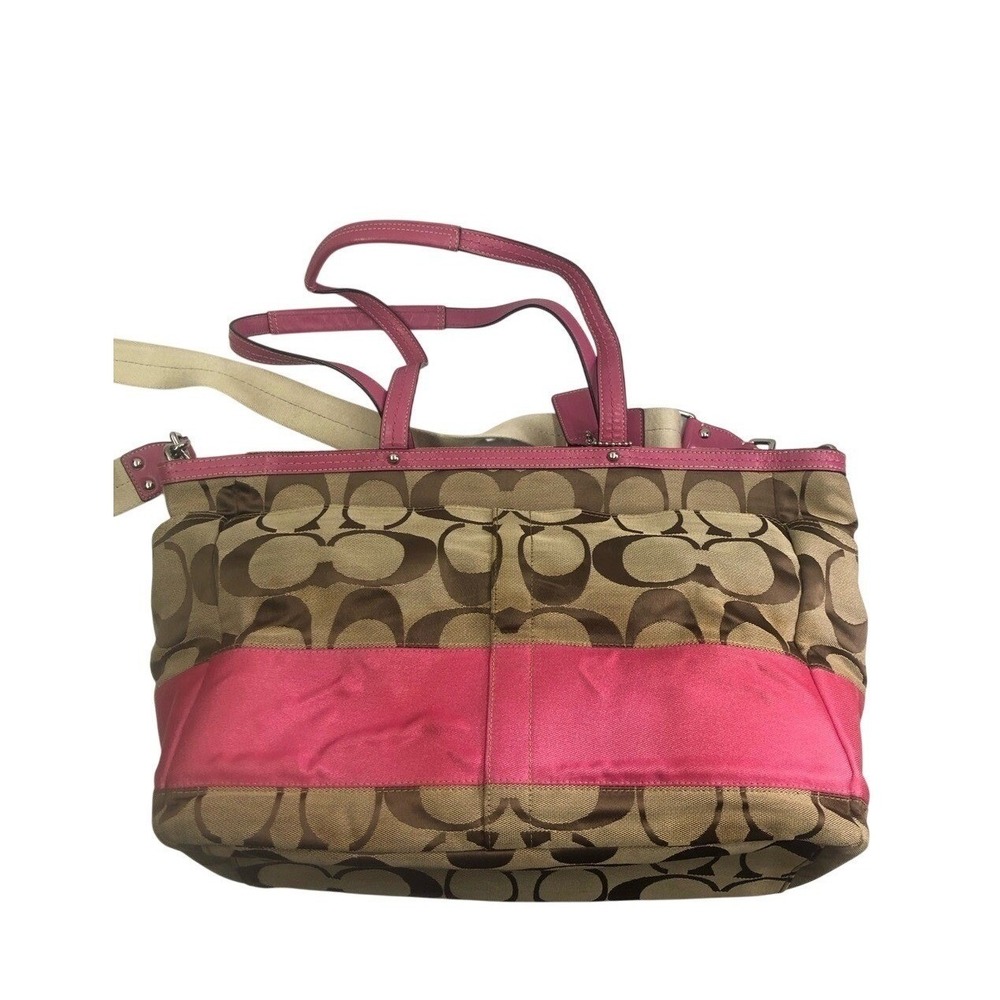 Coach Pink and Tan Signature Tote/diaper bag carry-on bag